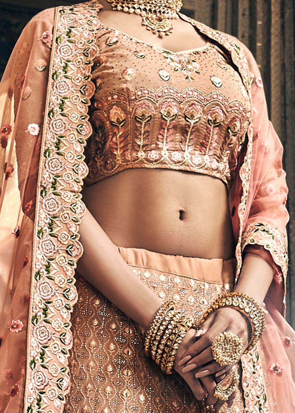 Rose Pink Georgette Lehenga Choli with Swarovski Thread and Zari work (Pre-Order)