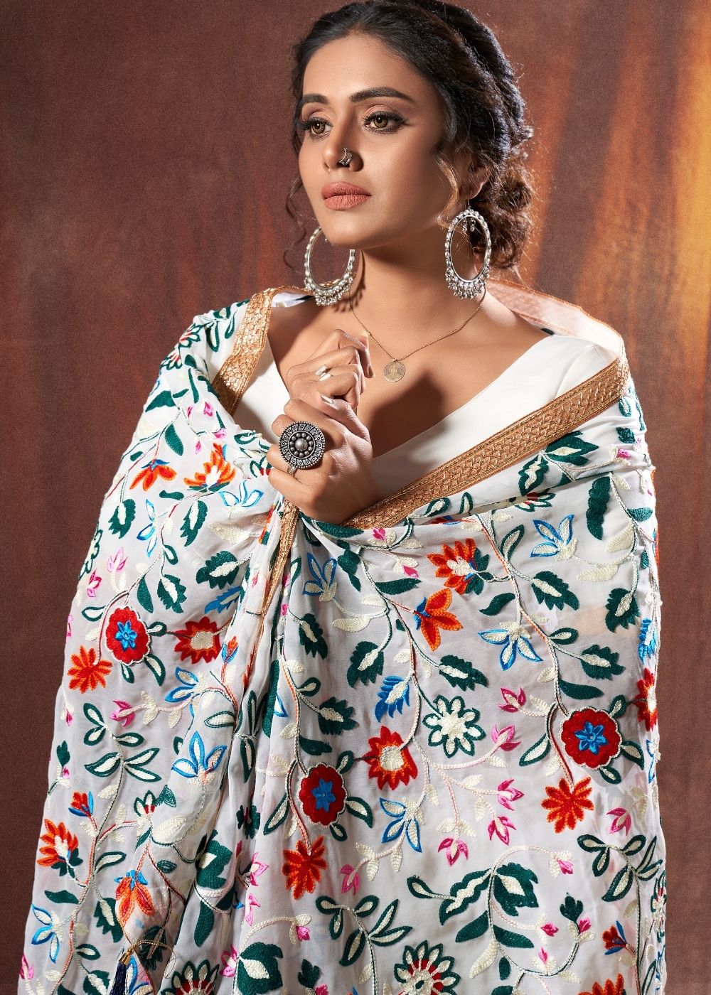 Daisy White Designer Georgette Lehenga Choli with Thread work(Pre-Order)