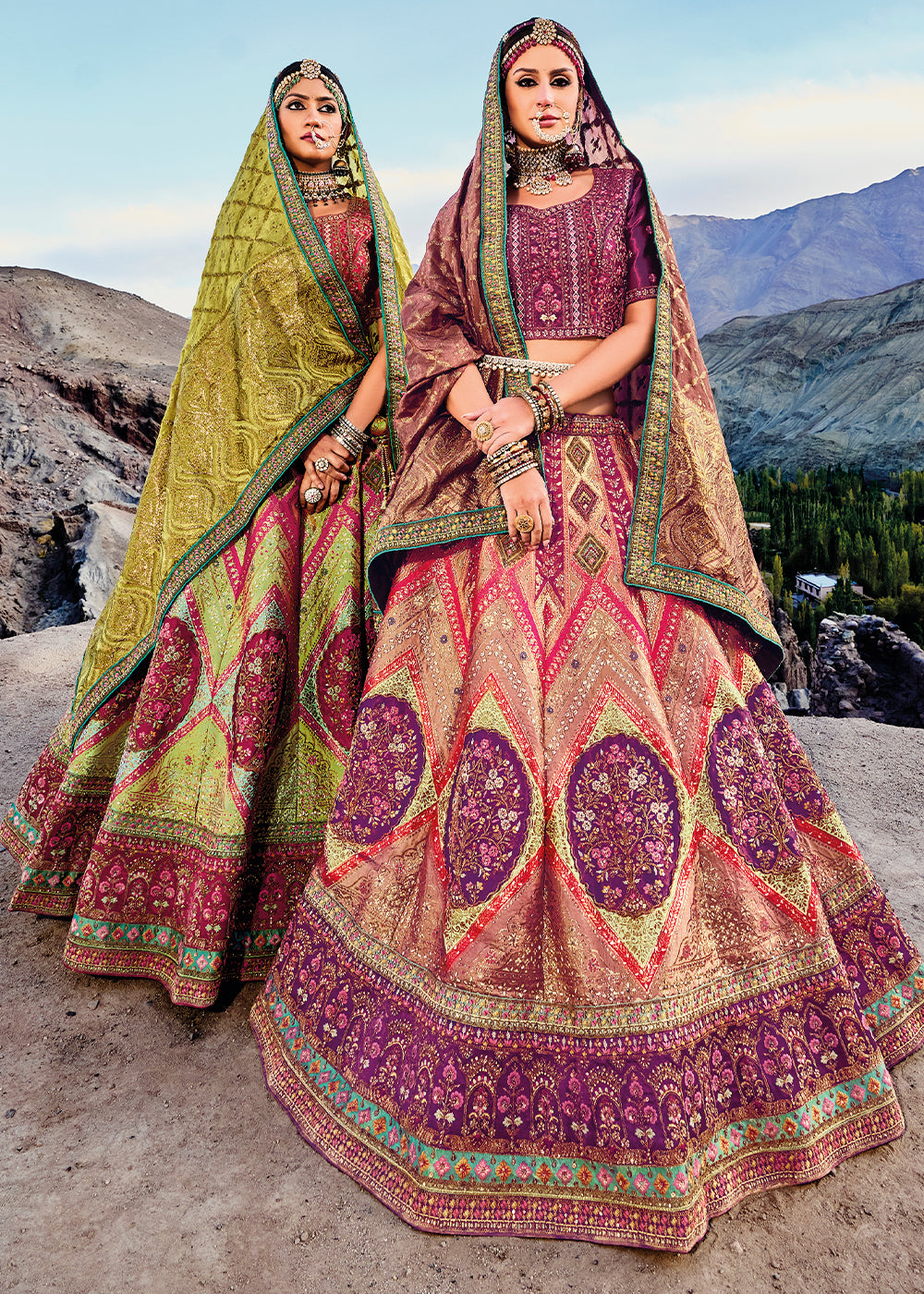 Multicolored Banarasi Jacquard Silk Lehenga with Cut Work & Hand Work Embroidery