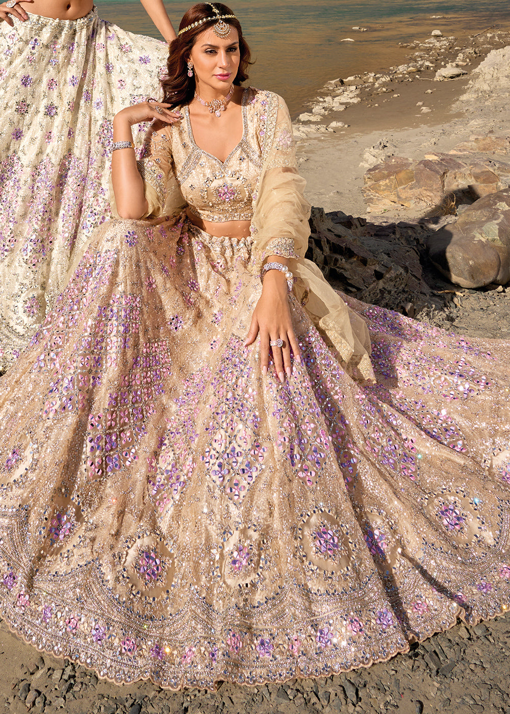 Cosmic Yellow Net lehenga Choli with Mirror,Zarkan & Cutwork