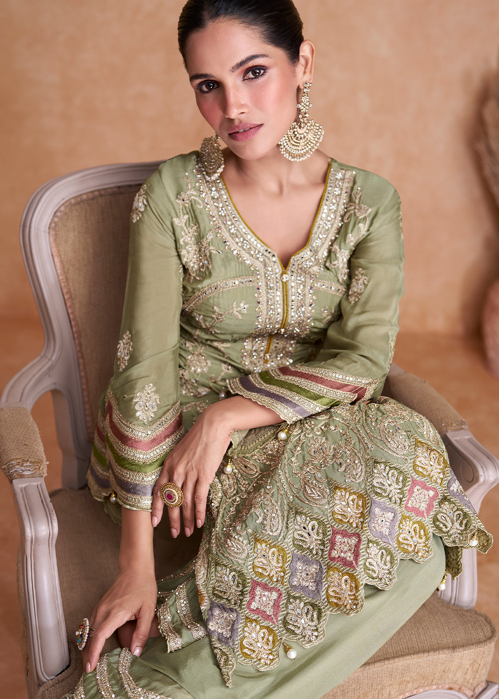 Light Green Embroidered Georgette Salwar Suit