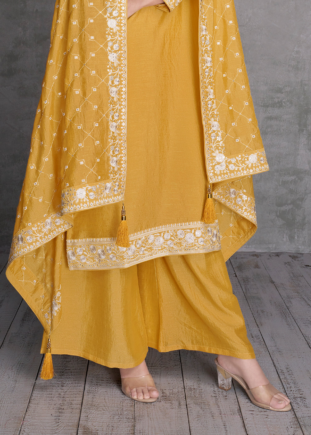 Honey Yellow Silk Salwar Suit with Embroidery Work