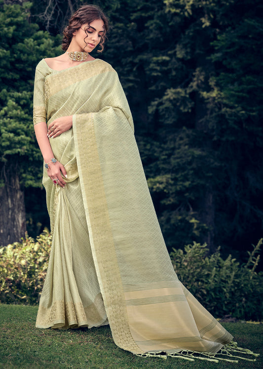 Tea Green Zari Woven Tissue Silk Saree