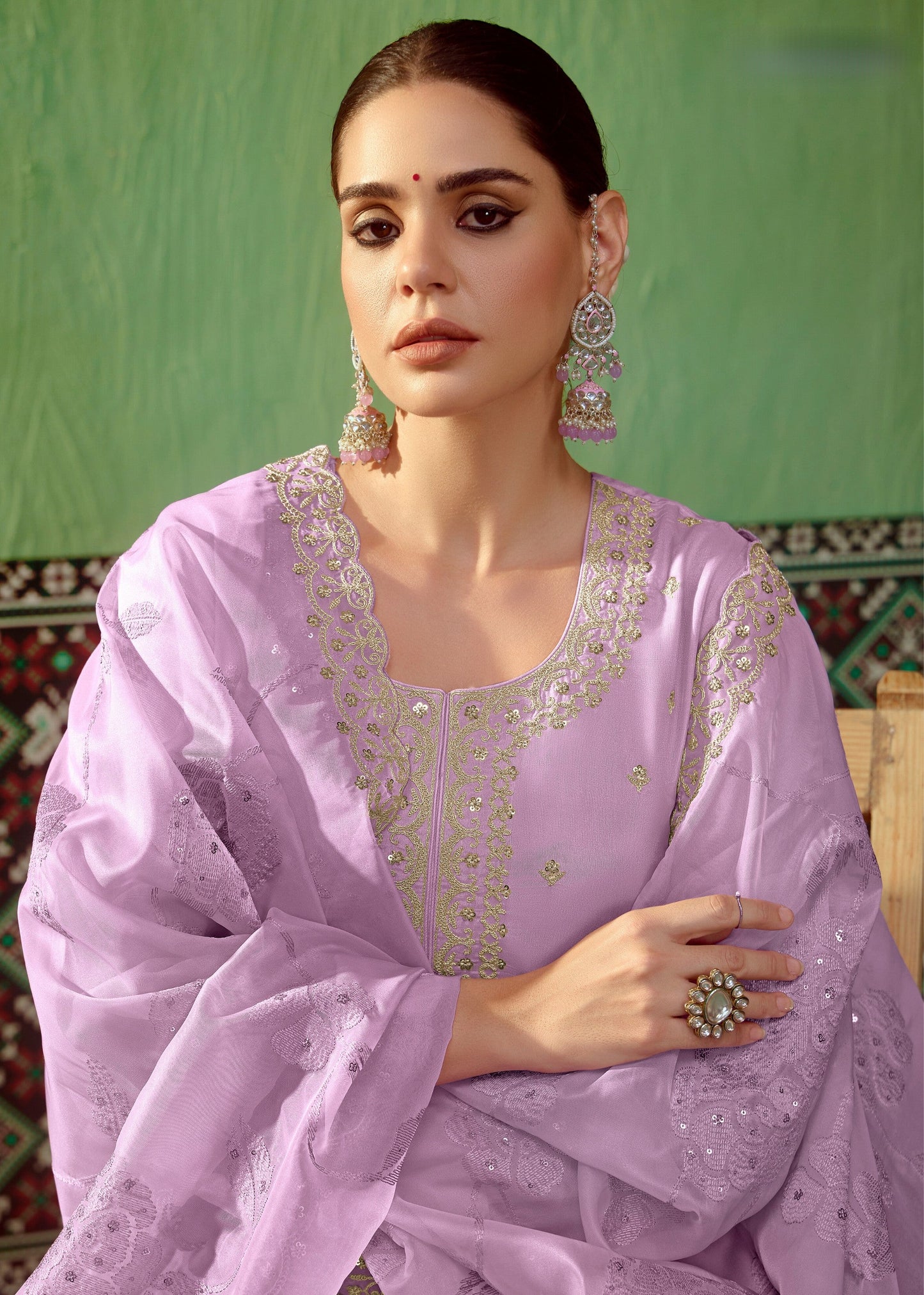 Purple Pure Bamber Silk with Embroidery Salwar Suit