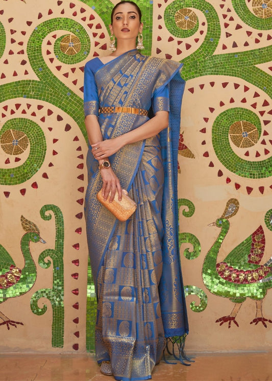 Sapphire Blue Zari Woven Kanjivaram Silk Saree