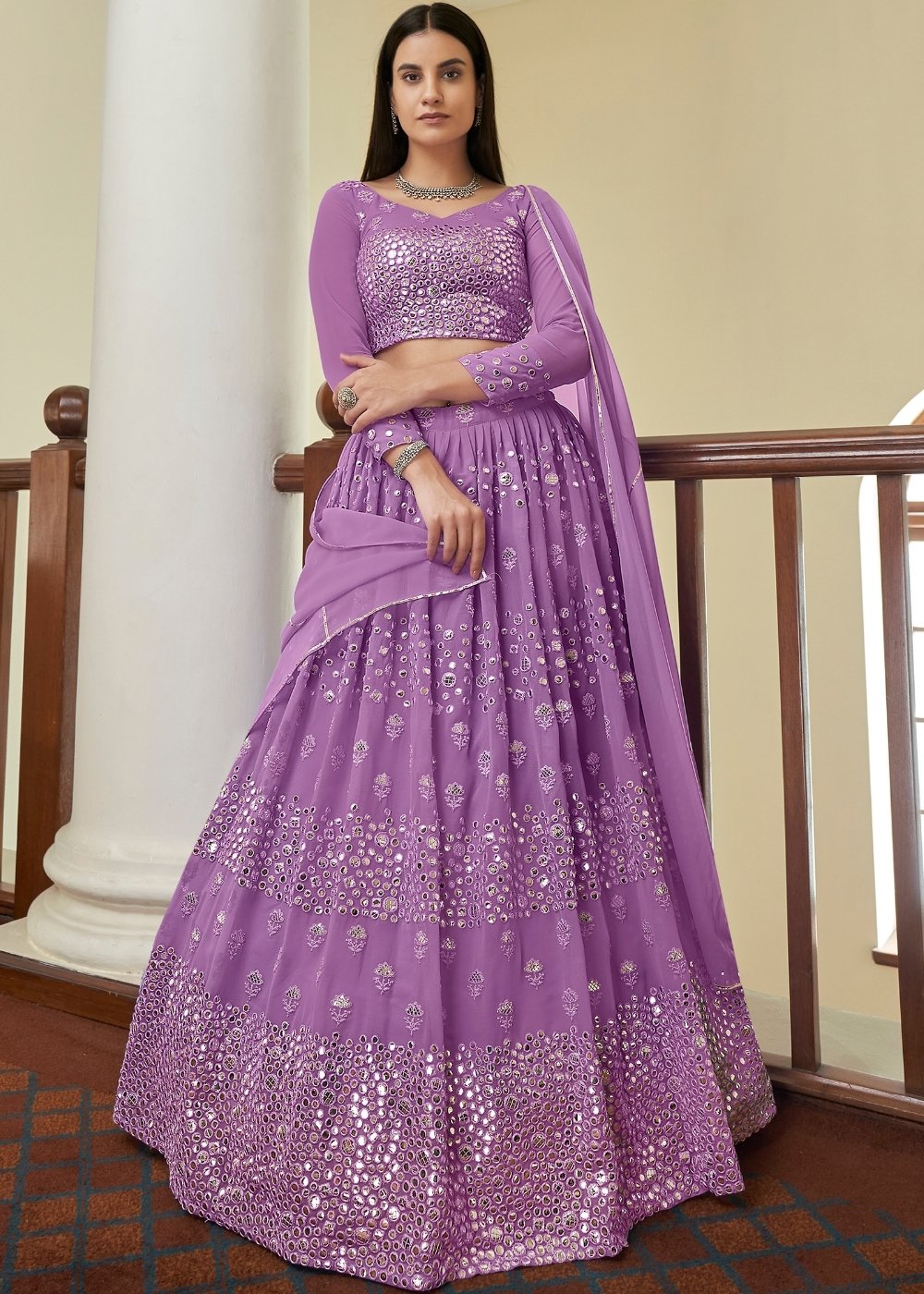 Iris Purple Georgette Lehenga Choli with Resham,Mirror & Gota work