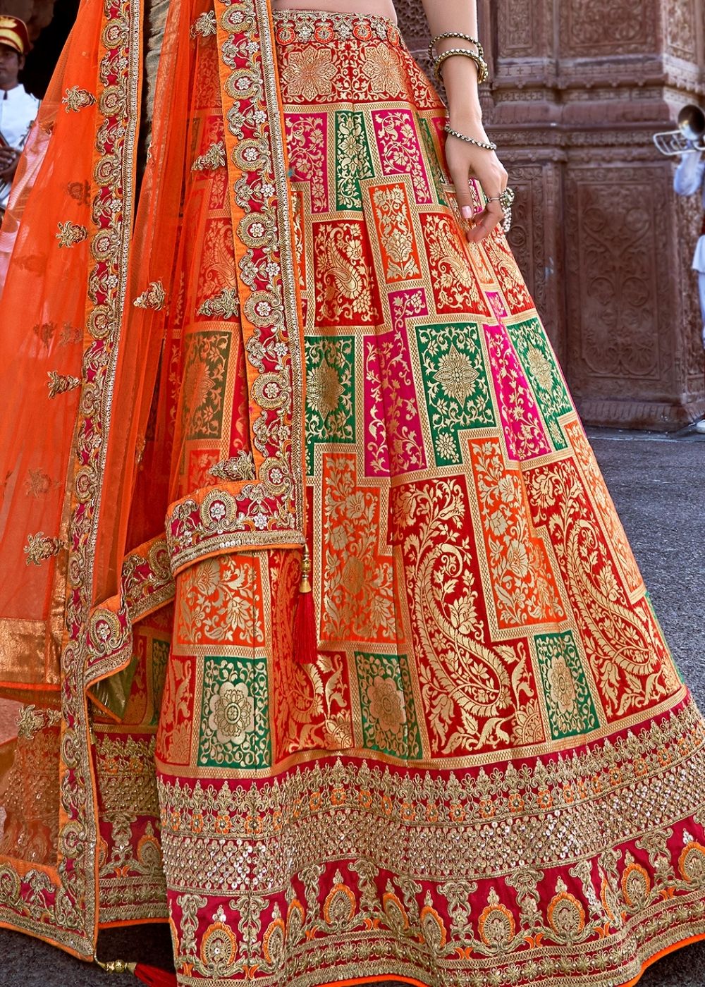 Orange and Red Silk Lehenga Choli