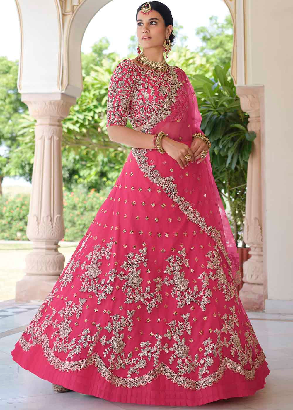 Cerise Pink Soft Net Lehenga Choli with Dori & Sequins work