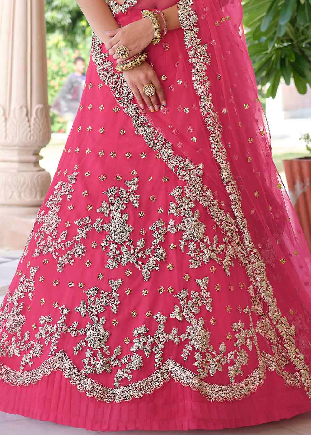 Cerise Pink Soft Net Lehenga Choli with Dori & Sequins work