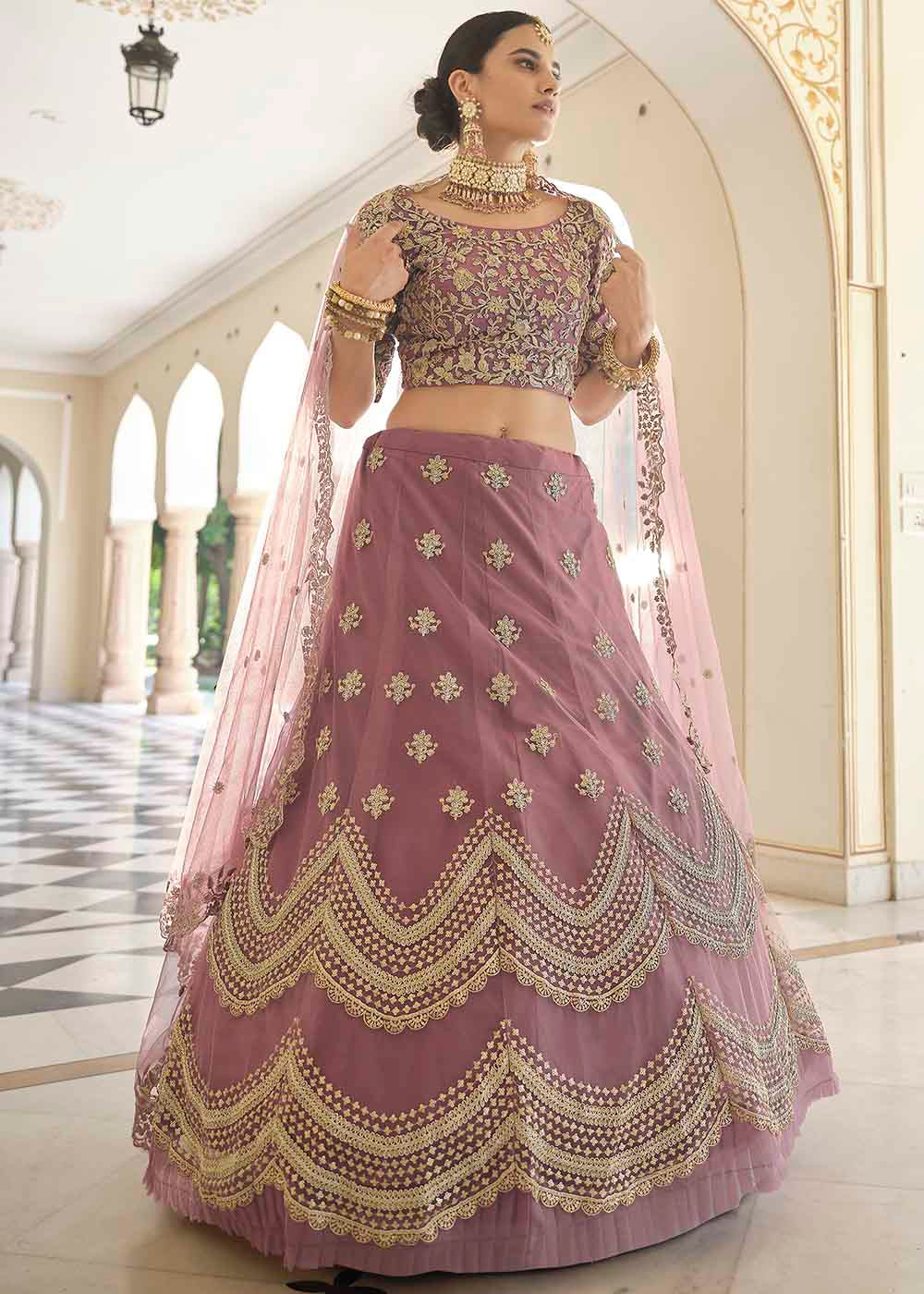 Plum Purple Soft Net Lehenga Choli with Dori & Sequins work