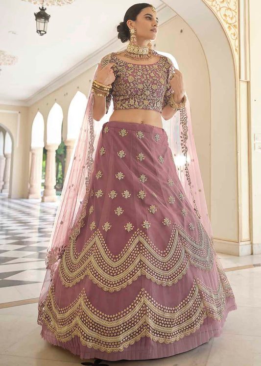 Plum Purple Soft Net Lehenga Choli with Dori & Sequins work