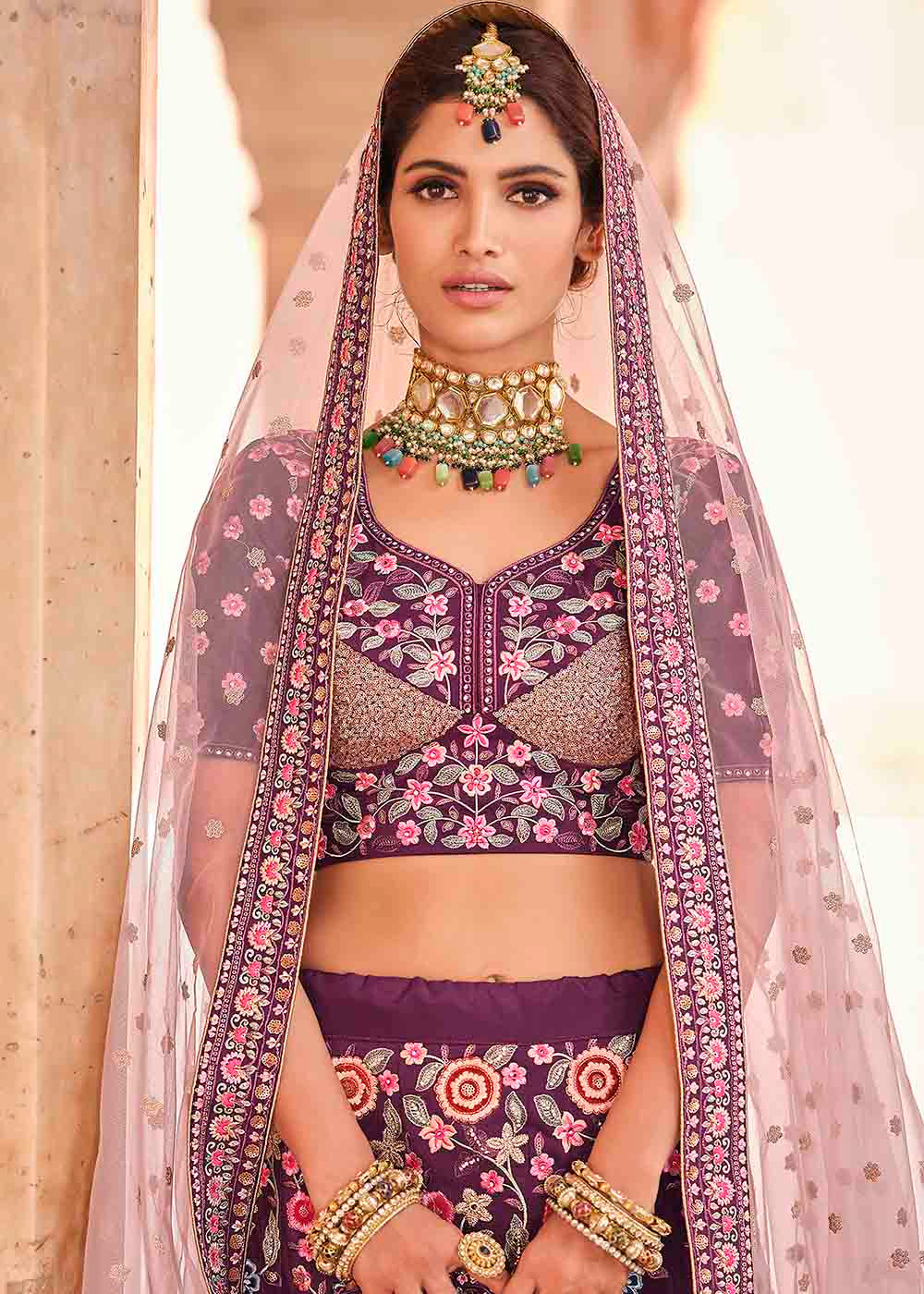 Rasin Purple Crepe Lehenga Choli with Thread, Zarkan & Sequins work