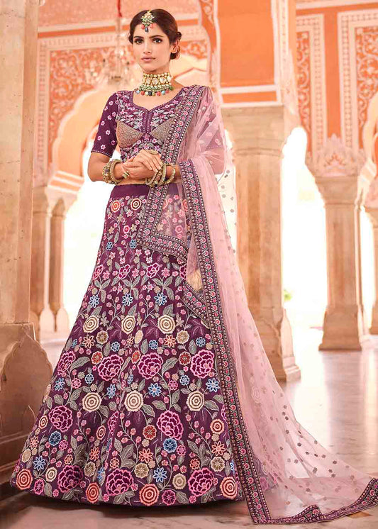 Rasin Purple Crepe Lehenga Choli with Thread, Zarkan & Sequins work