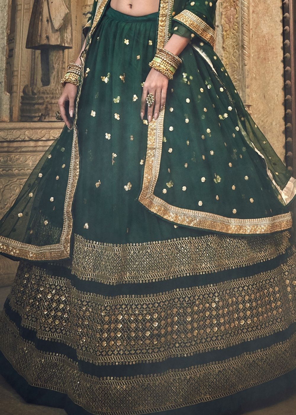 Sacramento Green Soft Net Lehenga Choli with Sequins & Zari work