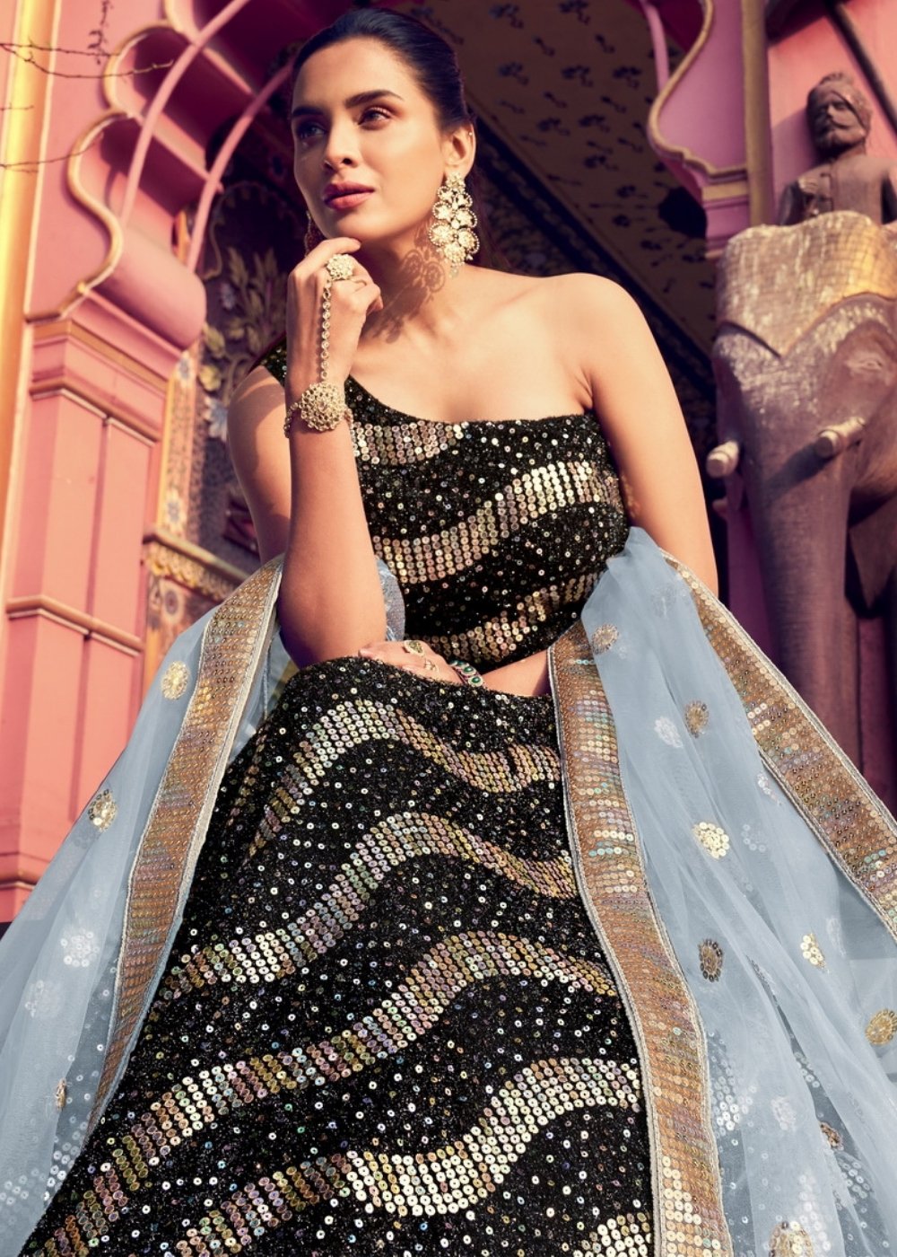 Black & Grey Designer Lehenga Choli with Sequins work