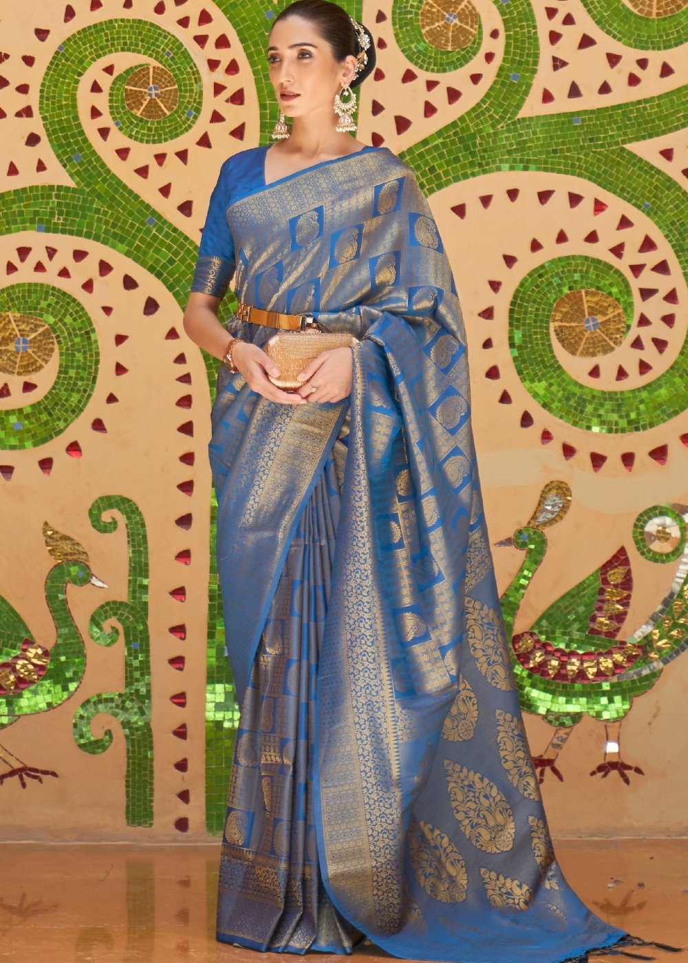 Sapphire Blue Zari Woven Kanjivaram Silk Saree