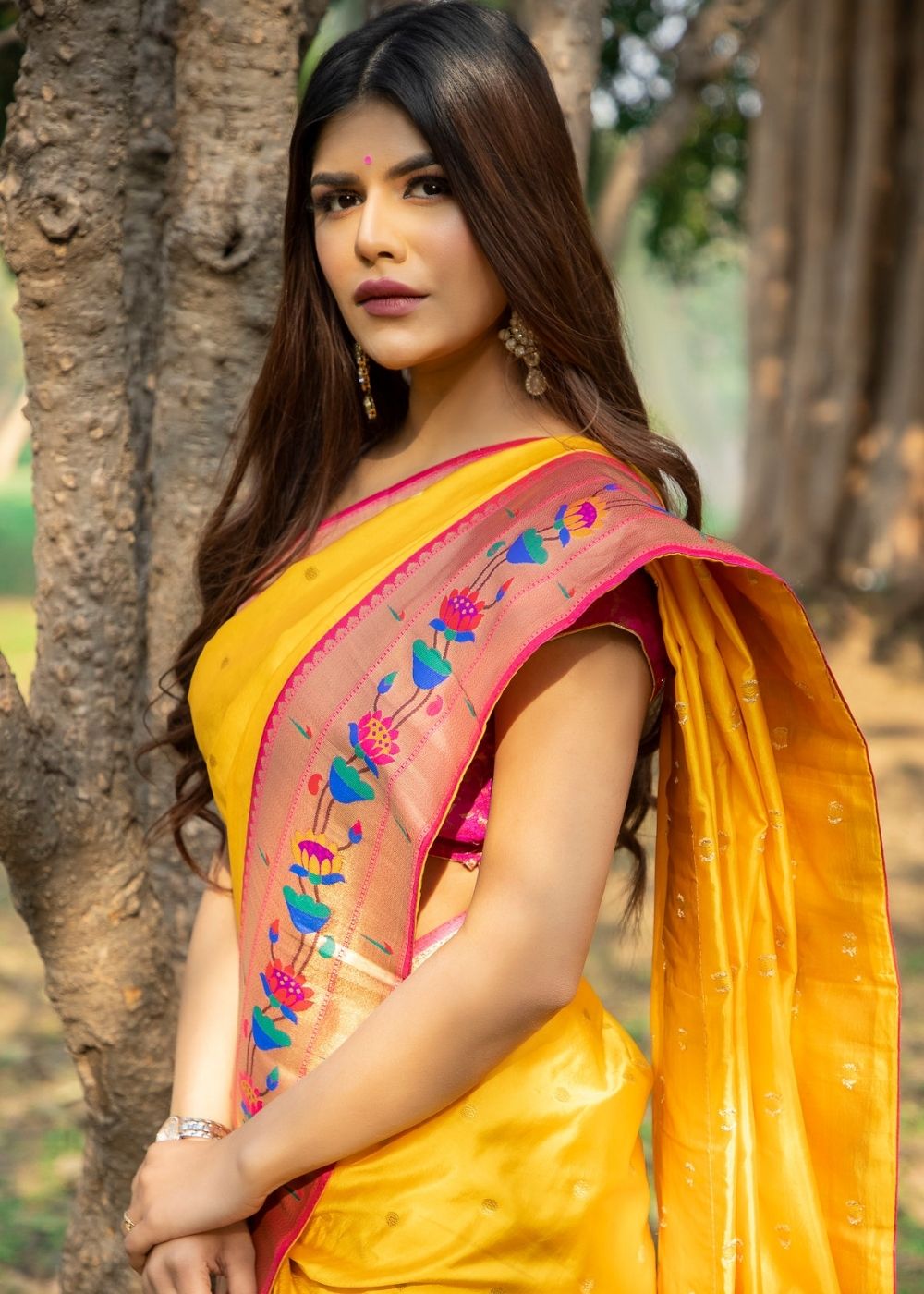 Butter Yellow Woven Paithani Silk Saree