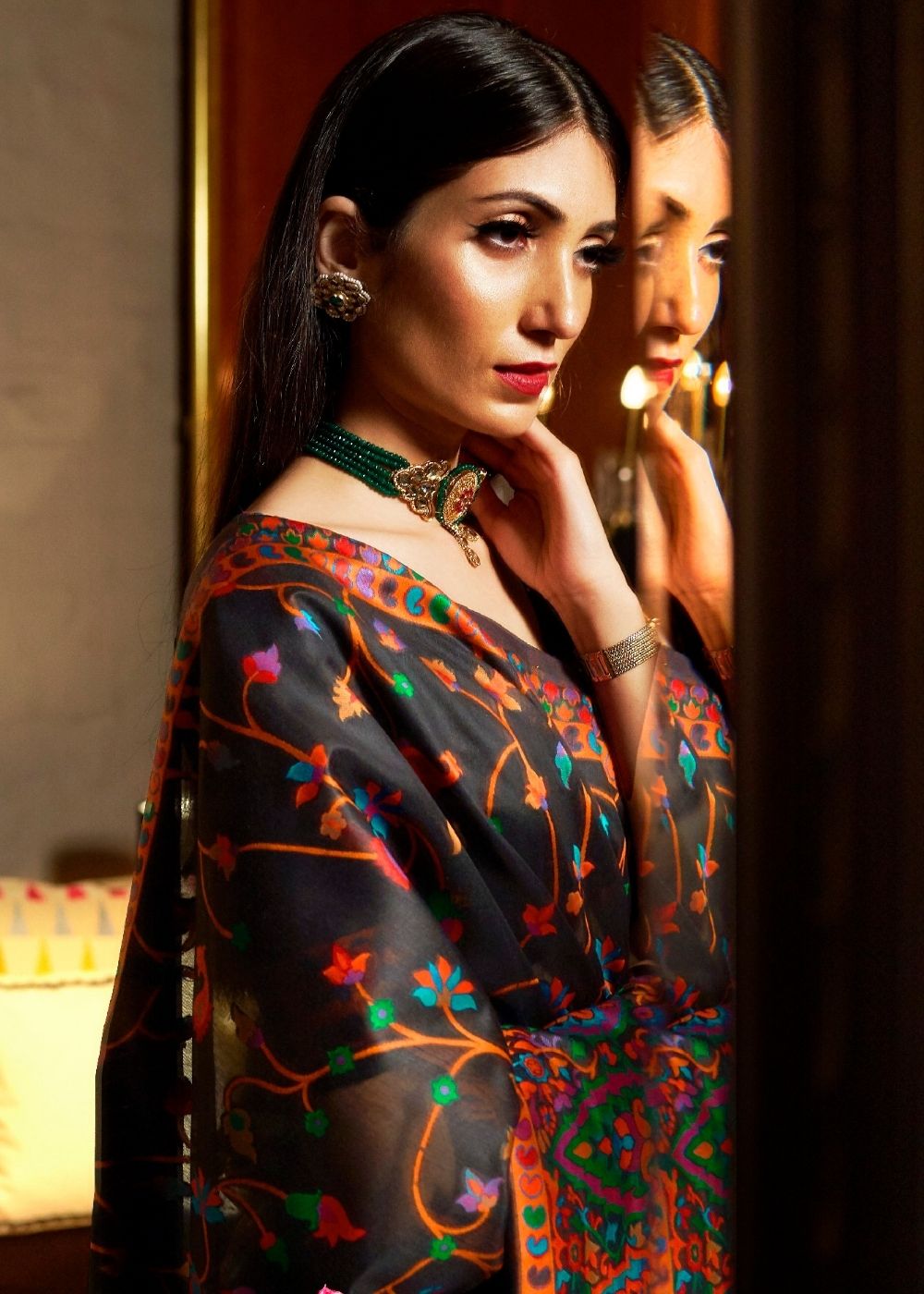 Ebony Black Banarasi Jamawar Woven Silk Saree : Top Pick