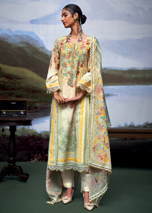 Multi Colored Digital Printed Linen Suit & Embroidery work