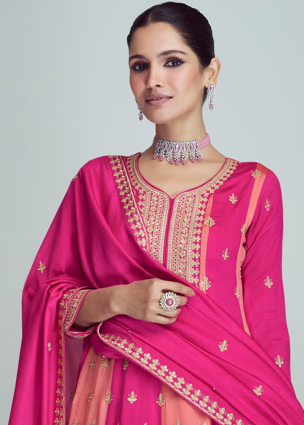 Shades Of Pink Embroidered Silk Salwar Suit : Top Pick