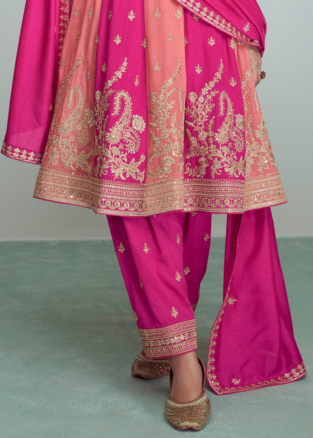 Shades Of Pink Embroidered Silk Salwar Suit : Top Pick