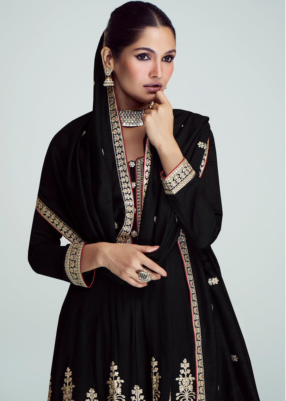 Midnight Black Embroidered Silk Salwar Suit