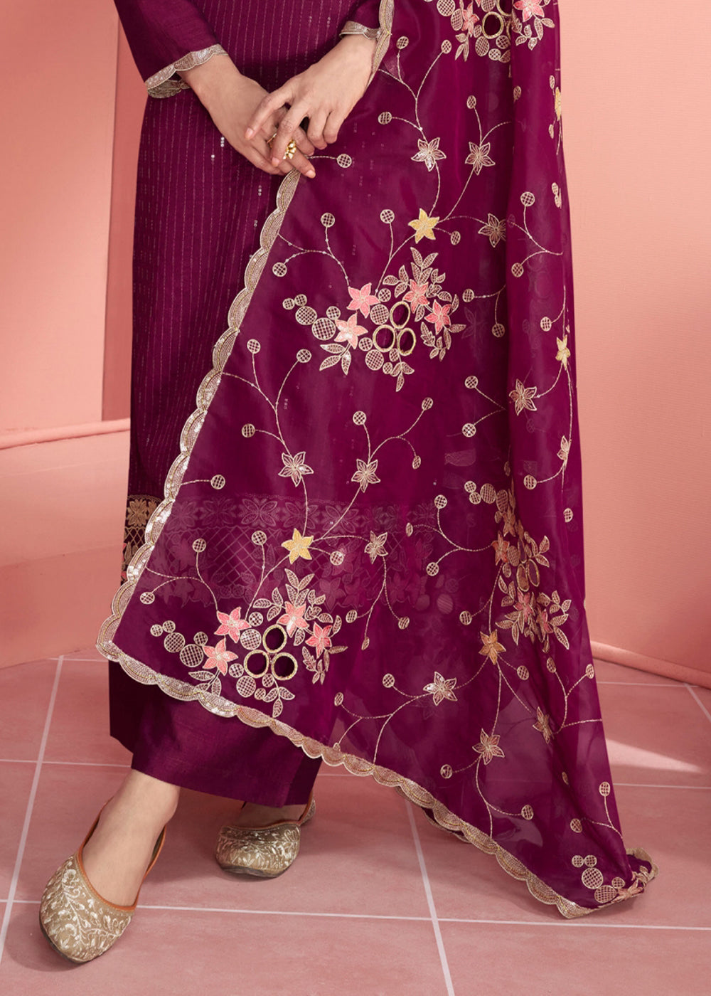 Jam Purple Embroidered Silk Salwar Suit