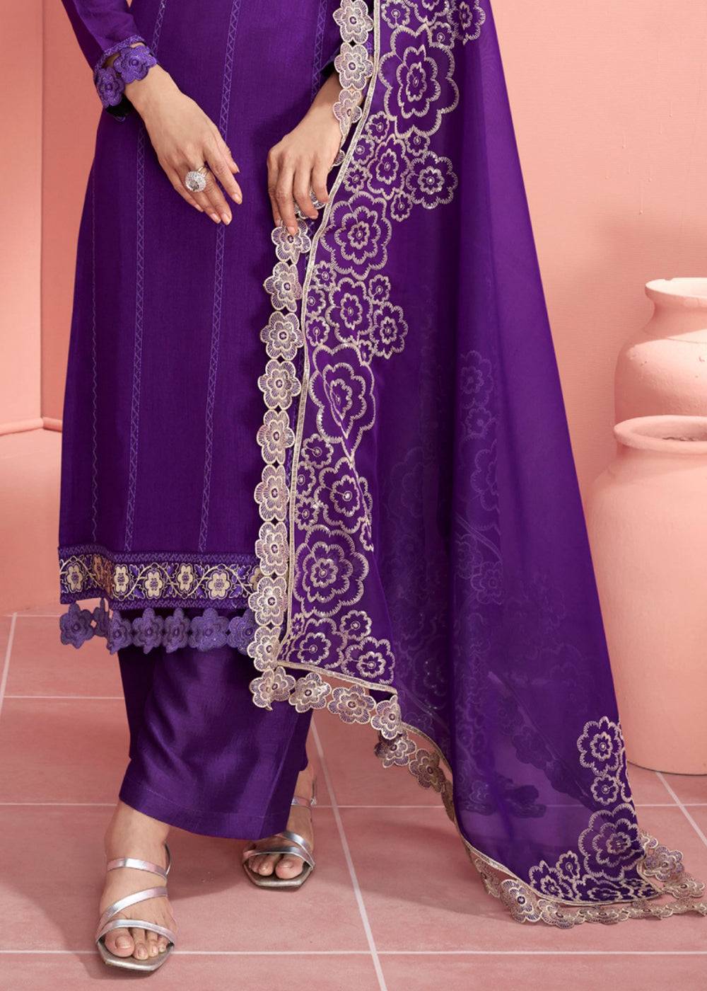 Violet Purple Purple Embroidered Silk Salwar Suit