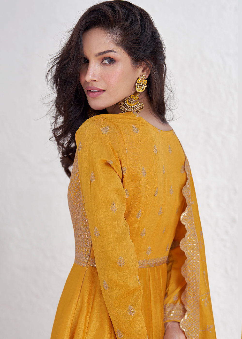 Canary Yellow Silk Anarkali Suit with Embroidery work