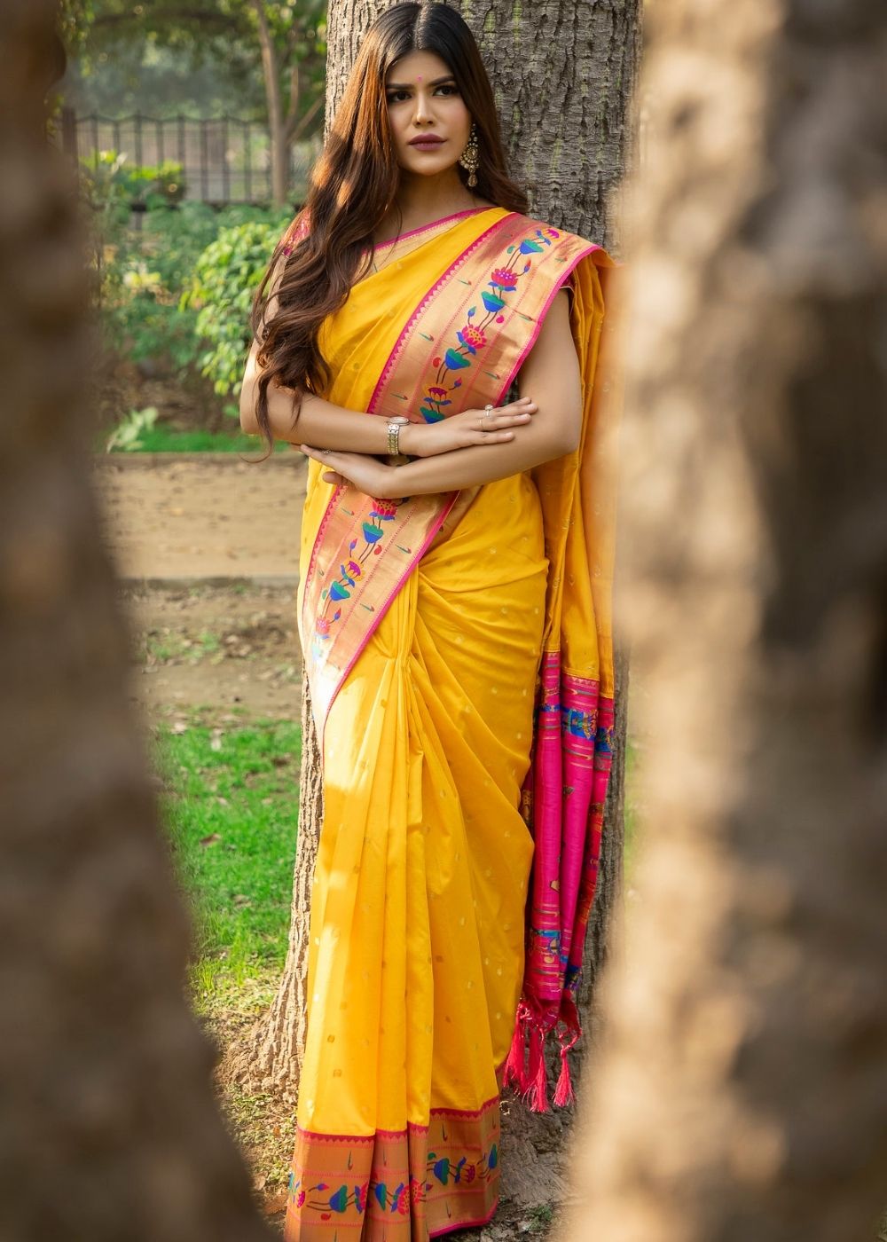 Butter Yellow Woven Paithani Silk Saree