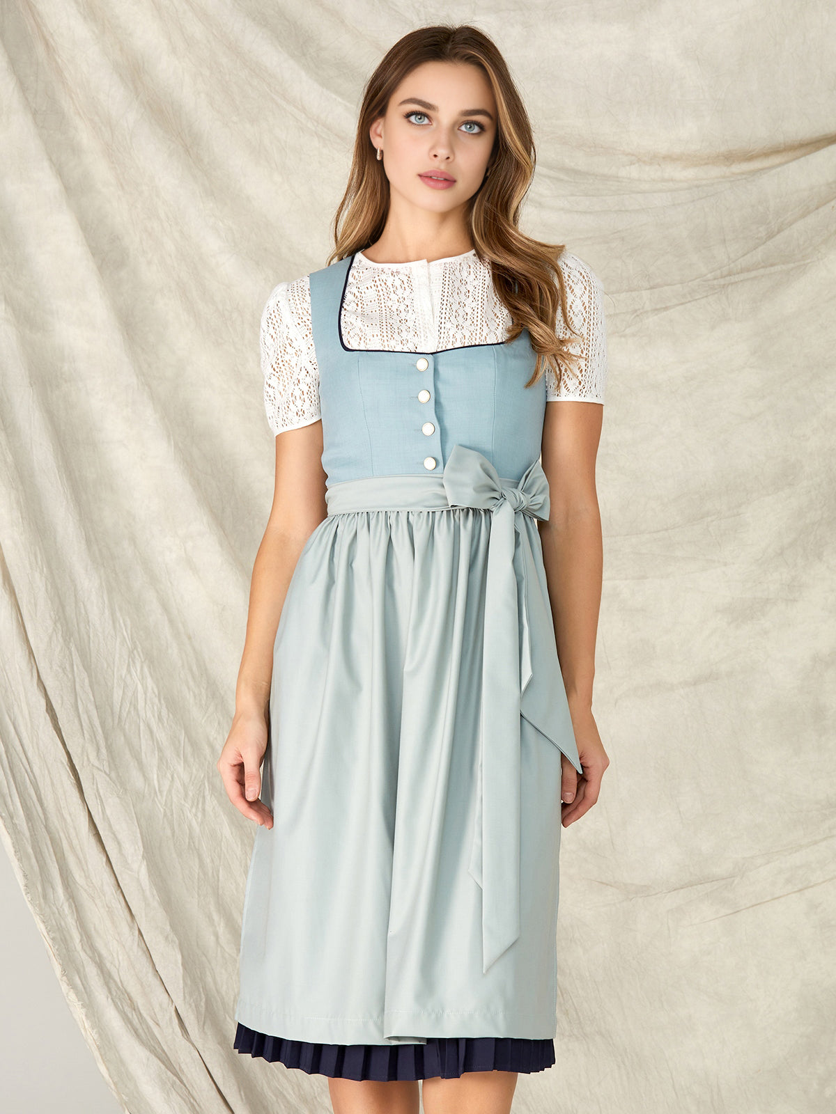 Damen Blau Knöpfen Kein Eingriffstaschen Dirndl JESSIA