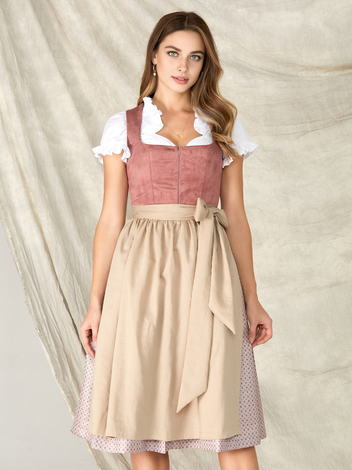 Damen Rosa Reißverschluss Vorne Zwei verdeckte Eingriffstaschen Dirndl CELIA