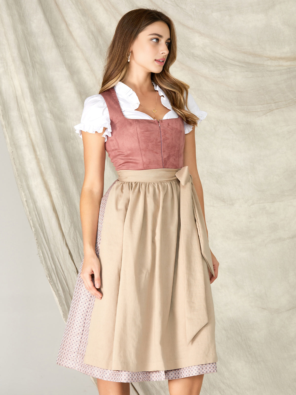 Damen Rosa Reißverschluss Vorne Zwei verdeckte Eingriffstaschen Dirndl CELIA