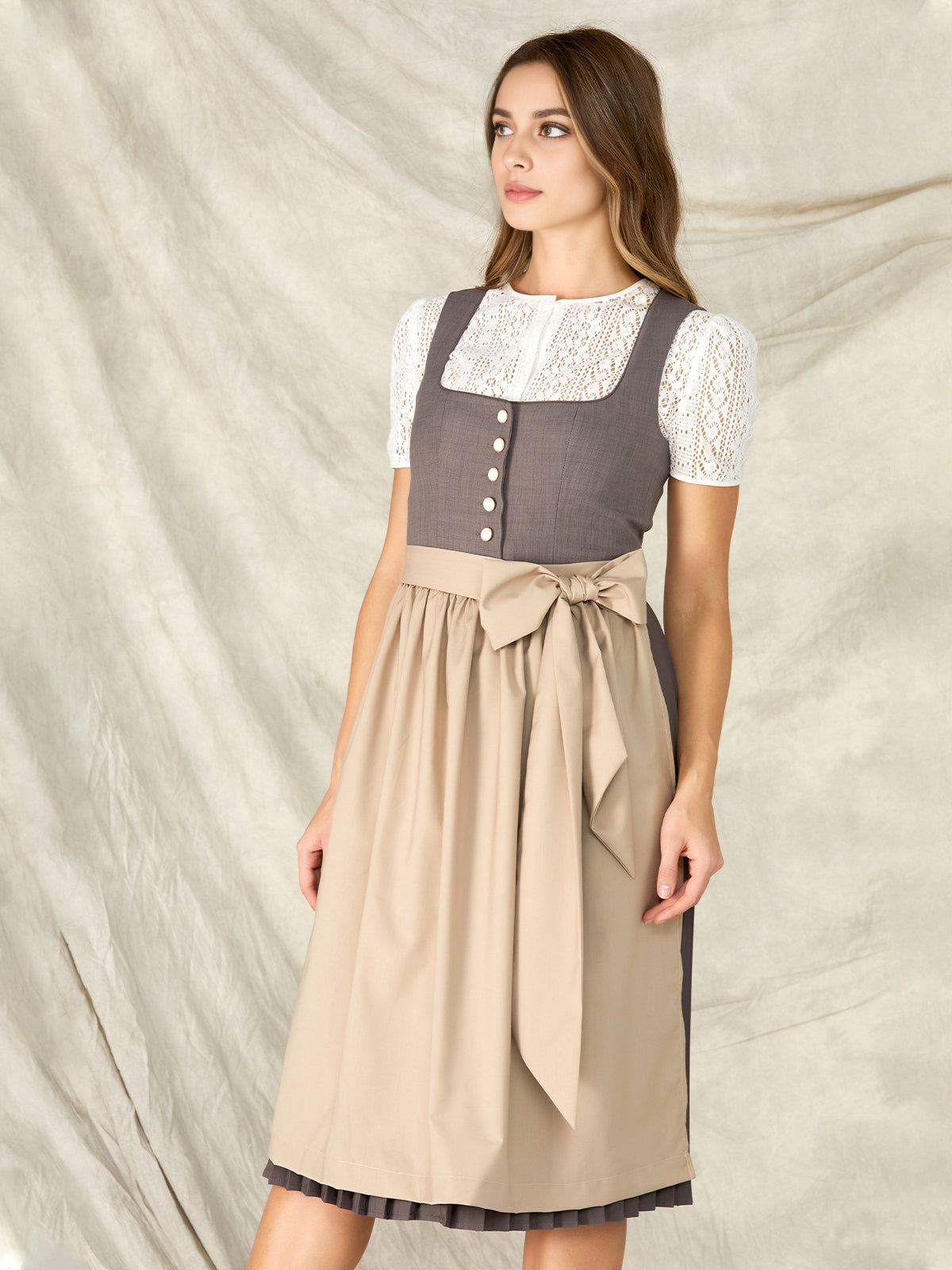 Damen Grau Knöpfen Kein Eingriffstaschen Dirndl POLINA