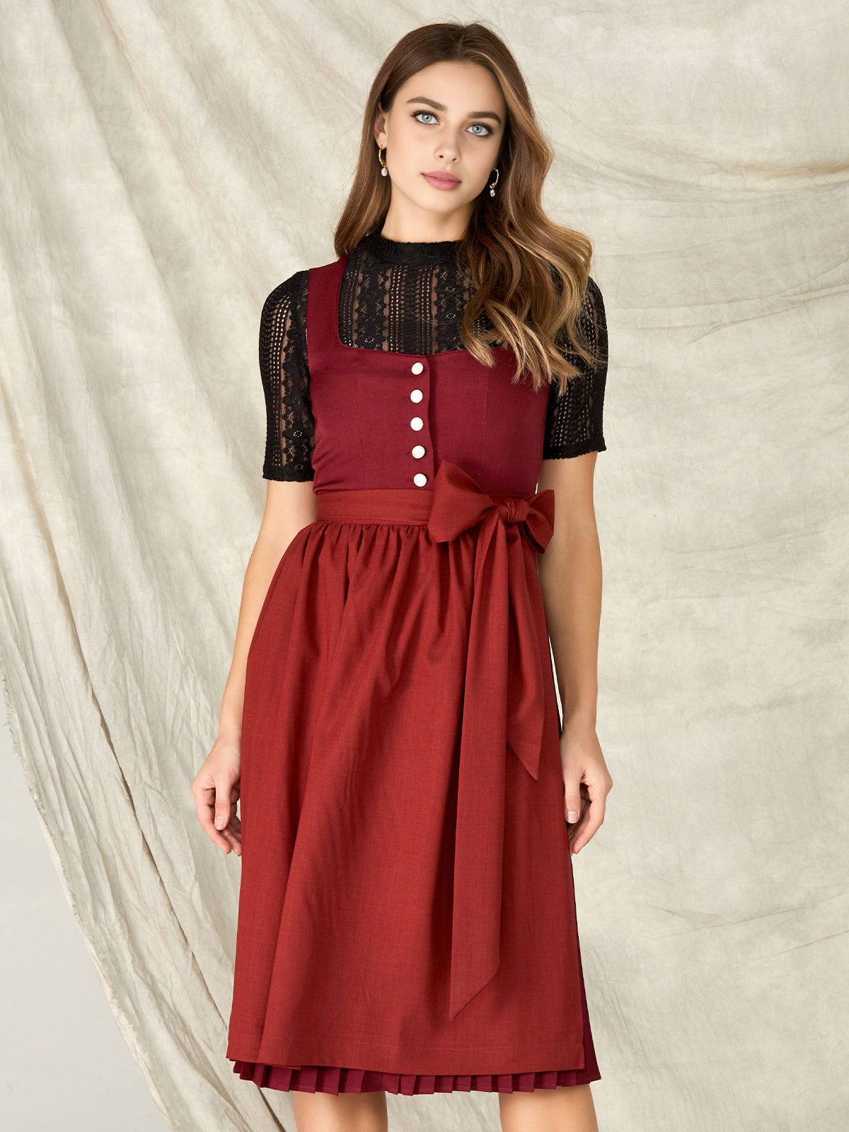 Damen Rot Knöpfen Kein Eingriffstaschen Dirndl CICI