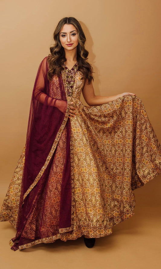 Ophir Biege Gown with Sequins Embroidery