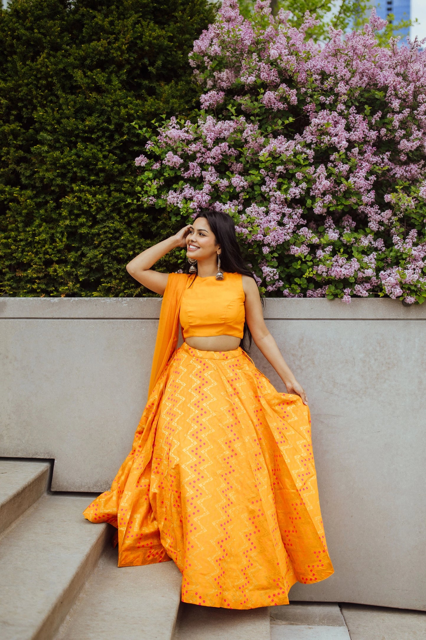 Aliza Yellow Lehenga with Silk Sleeveless Blouse