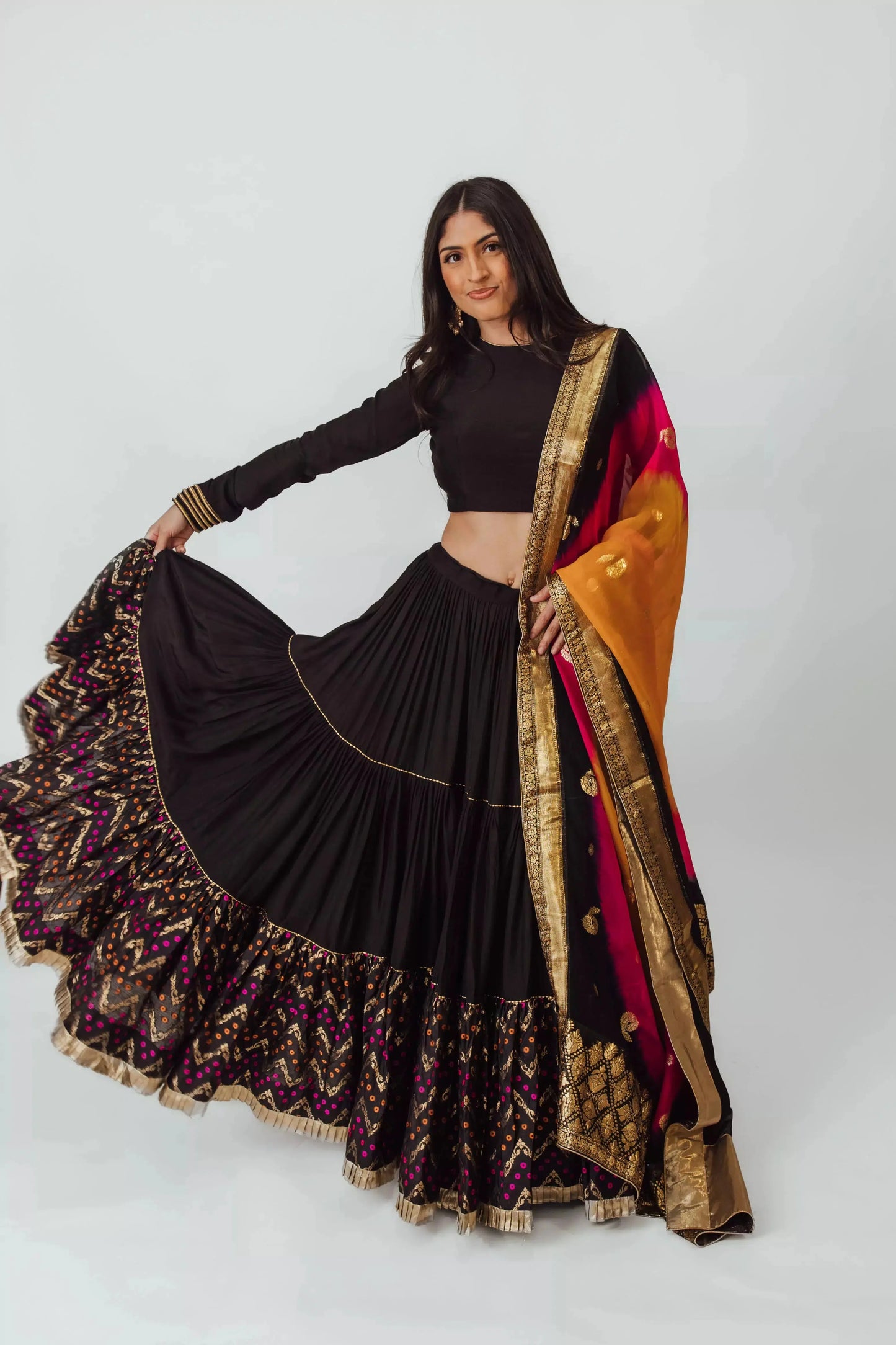 Antonia Black Tiered Lehenga Choli Set