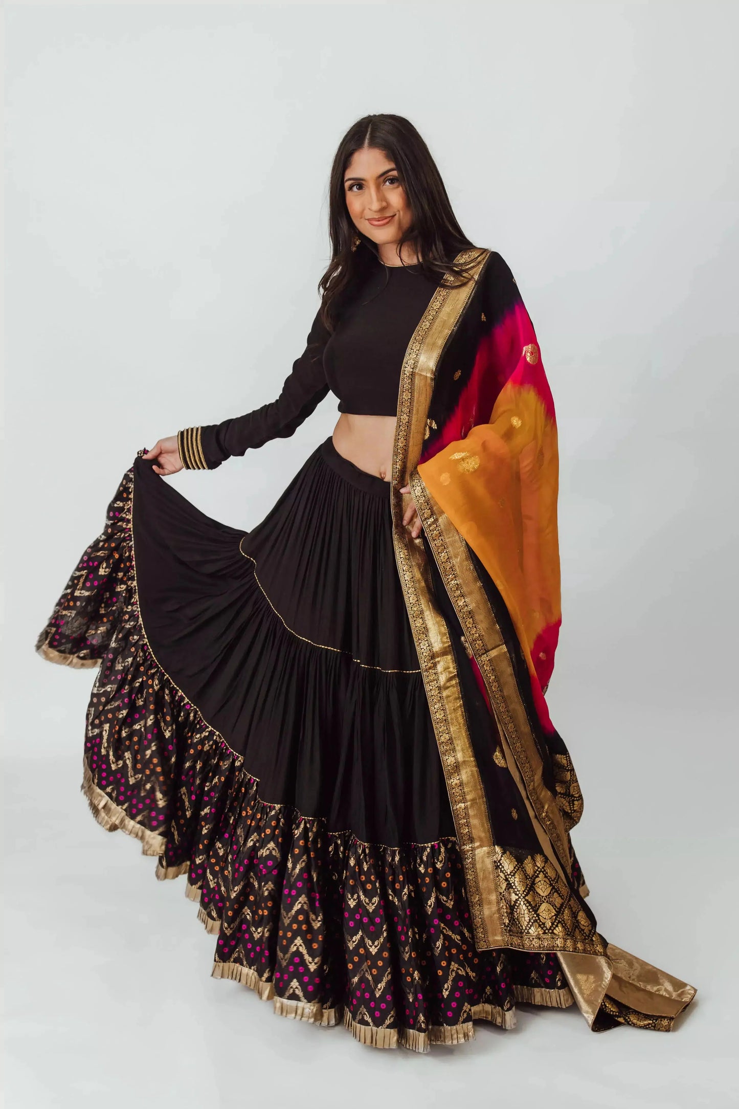 Antonia Black Tiered Lehenga Choli Set