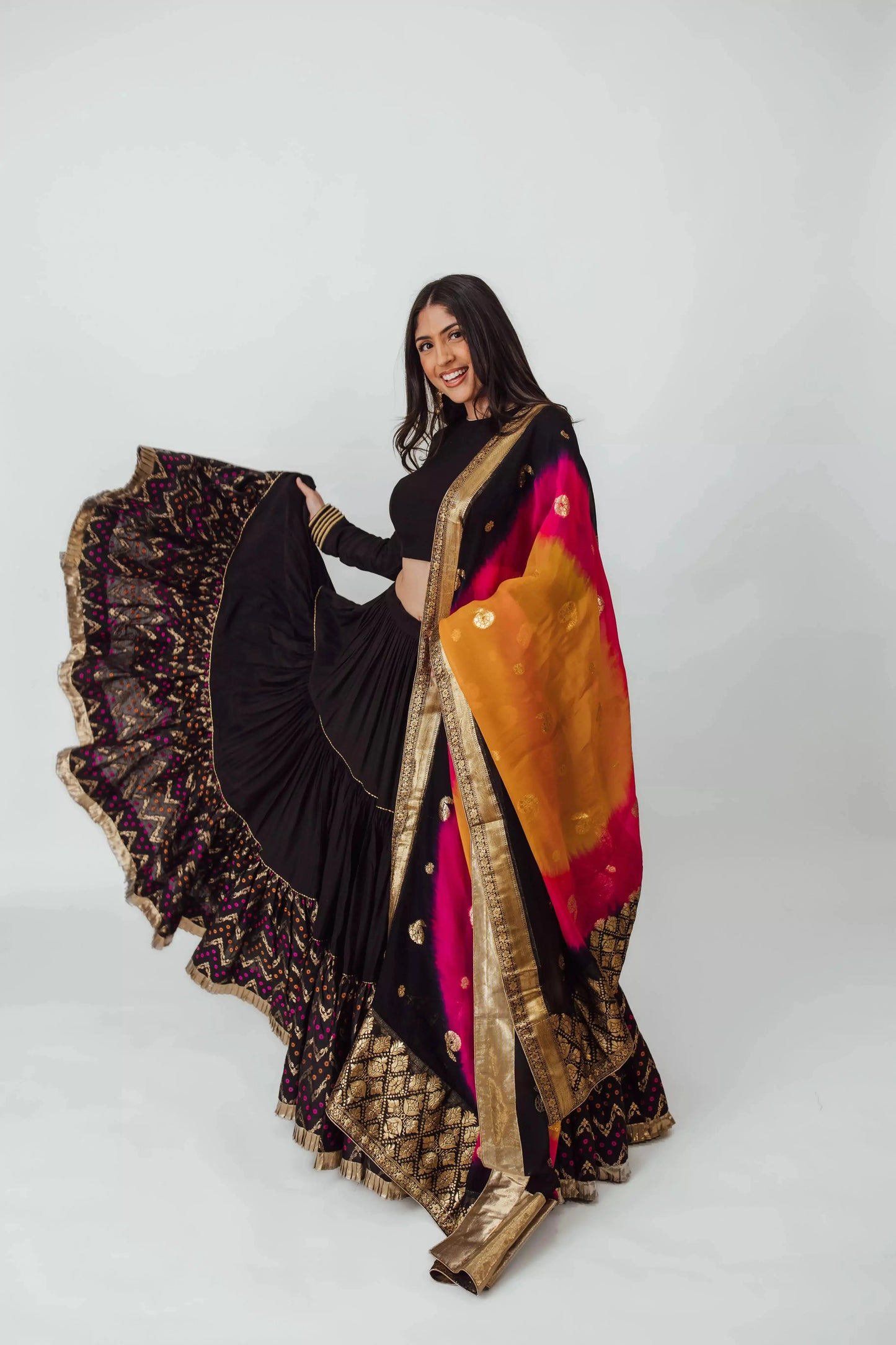 Antonia Black Tiered Lehenga Choli Set