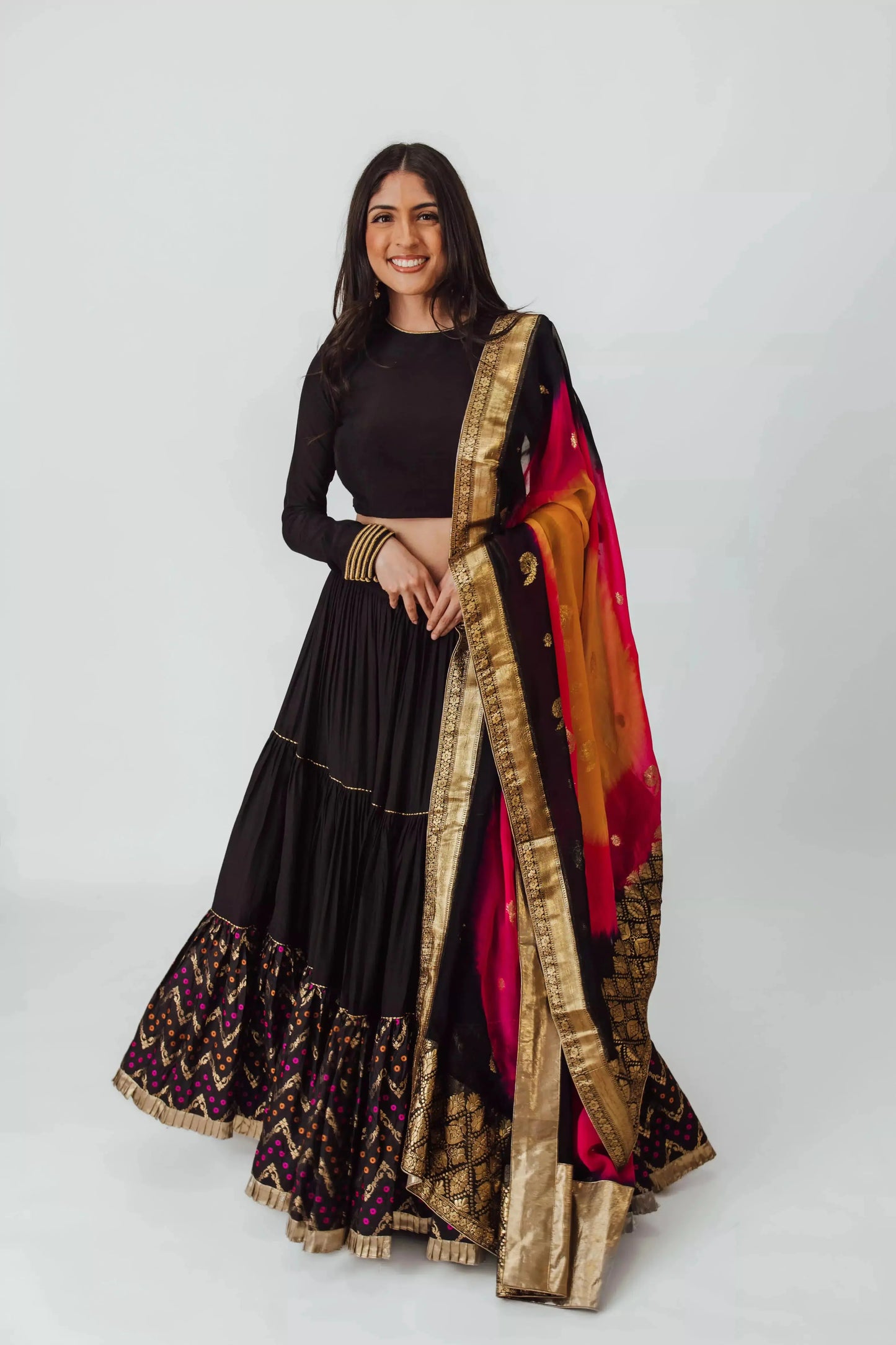 Antonia Black Tiered Lehenga Choli Set
