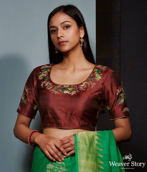 Brown heavy embroidery blouse