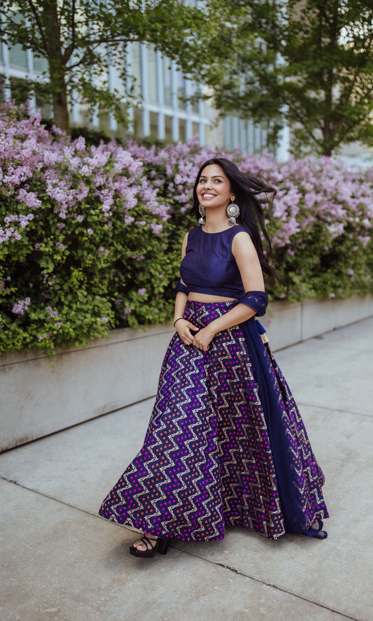 Baylin Blue Silk Jacquard Lehenga Choli Set