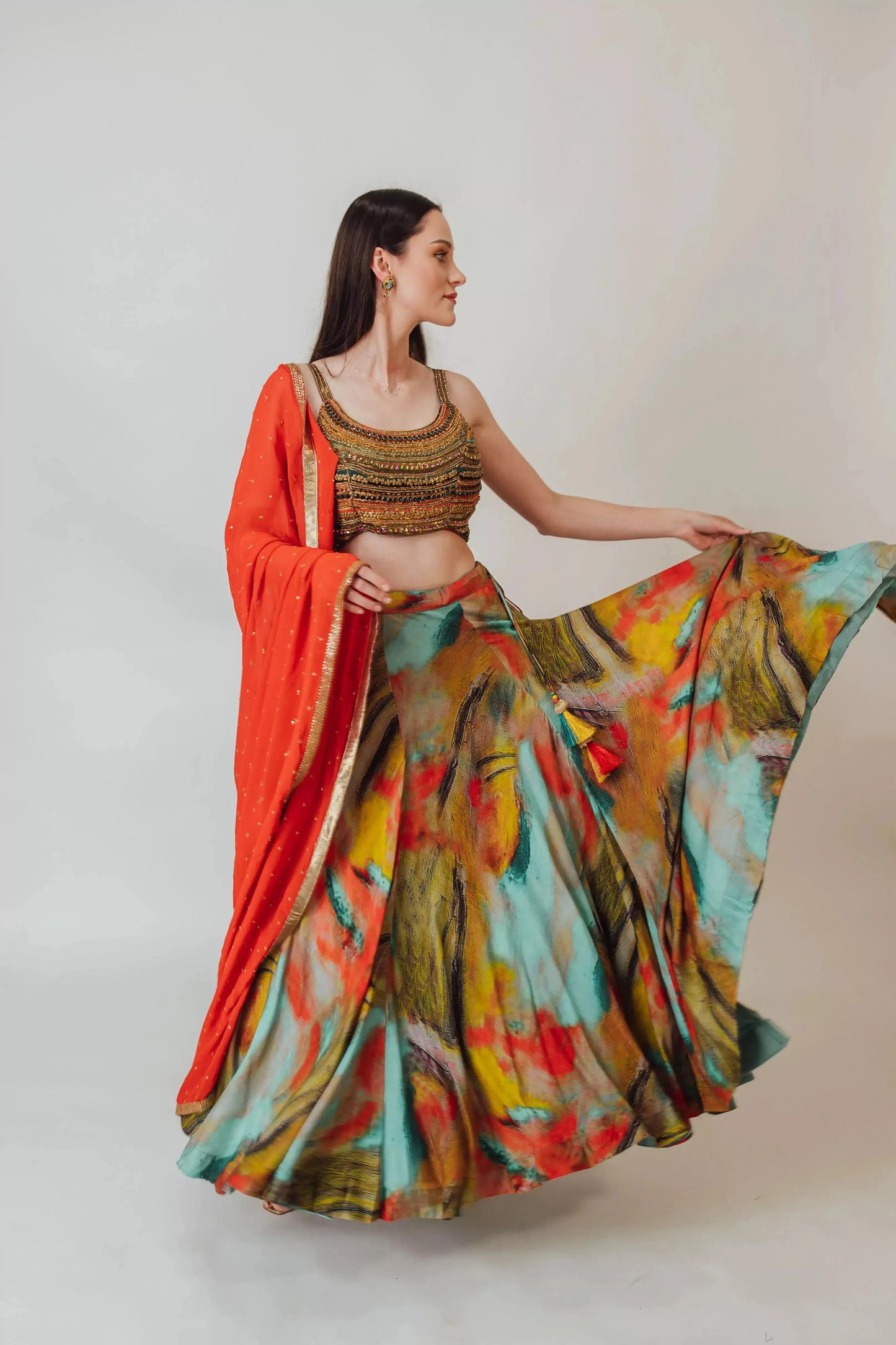 Vana Multicolor Silk Lehenga Choli Set with Beaded Blouse