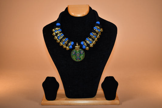 Blue & Gold Beaded Necklace Set
