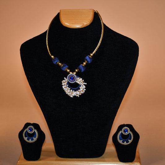 Blue Resham Thread Necklace Set