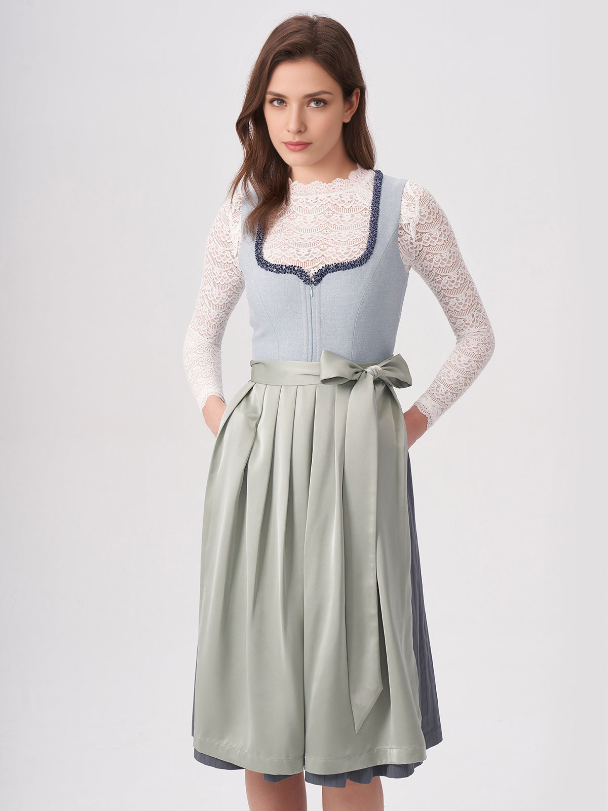 Damen Blau Zwei verdeckte Eingriffstaschen Dirndl MANDL