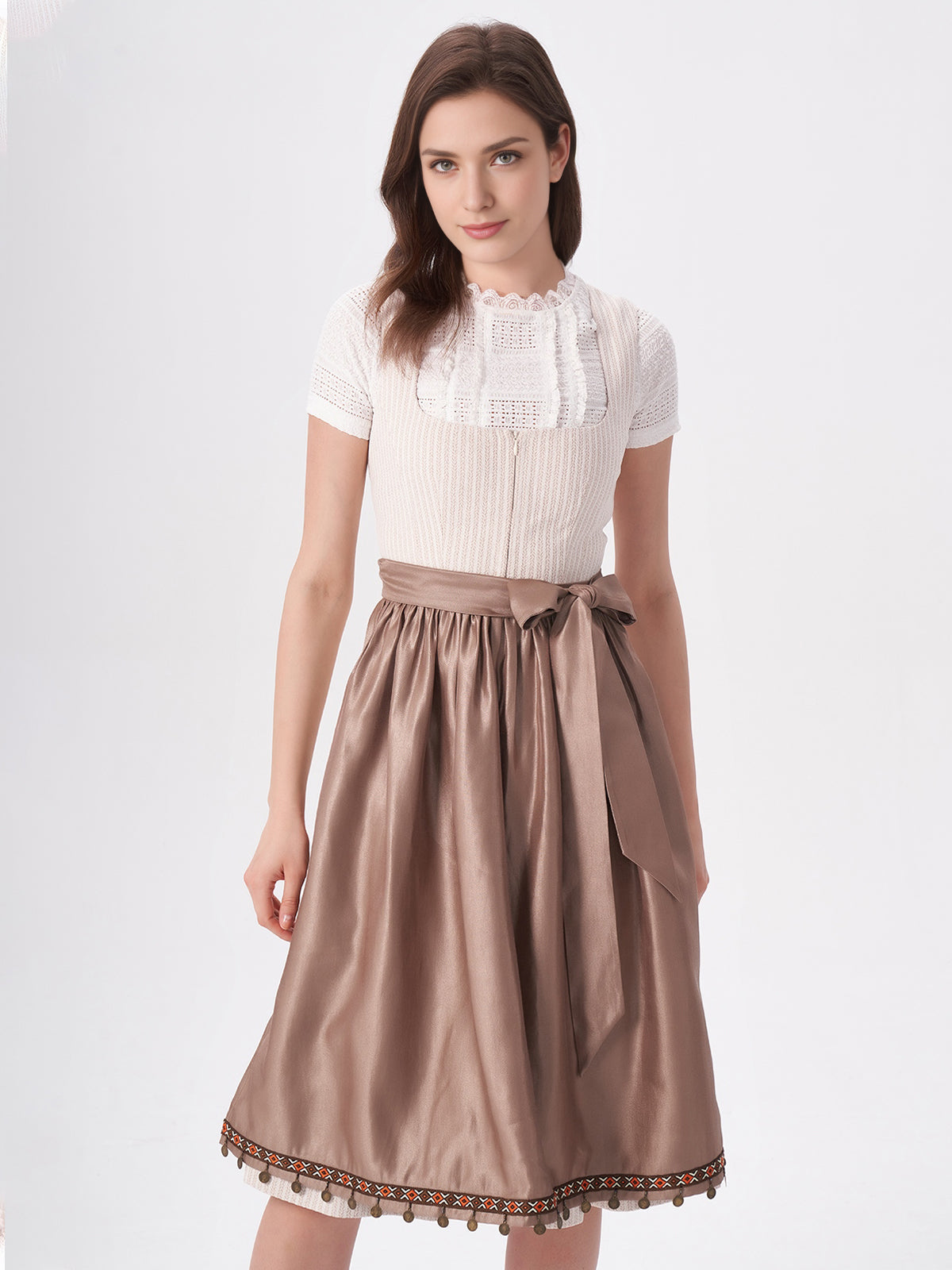 Damen Beige Zwei verdeckte Eingriffstaschen Dirndl HELENA