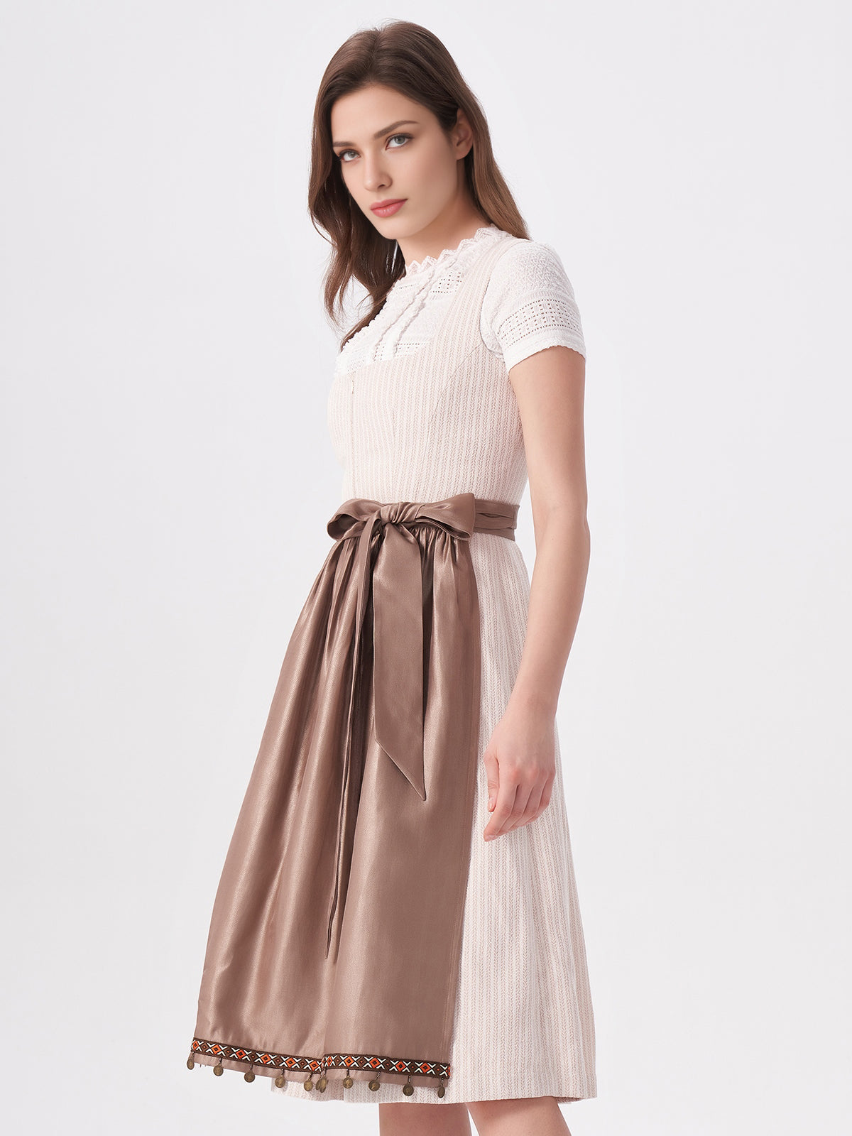 Damen Beige Zwei verdeckte Eingriffstaschen Dirndl HELENA