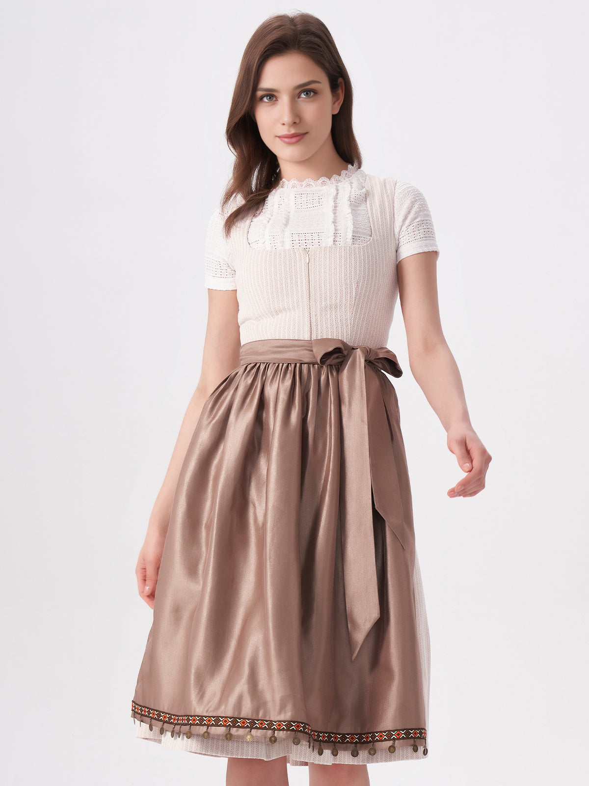 Damen Beige Zwei verdeckte Eingriffstaschen Dirndl HELENA